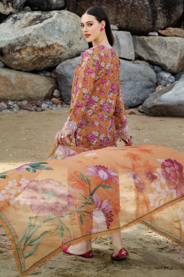 Coral Haze D-16 Embroidered Lawn by Farasha - Image 2