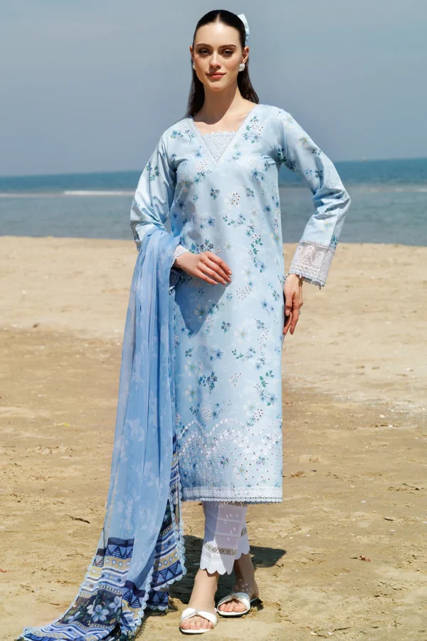 Moonlit Blue D-4 Embroidered Lawn by Farasha