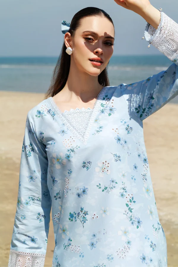 Moonlit Blue D-4 Embroidered Lawn by Farasha - Image 6