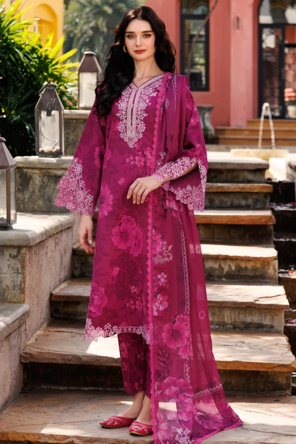 Fuchsia Flare D-07 Embroidered Lawn by Farasha