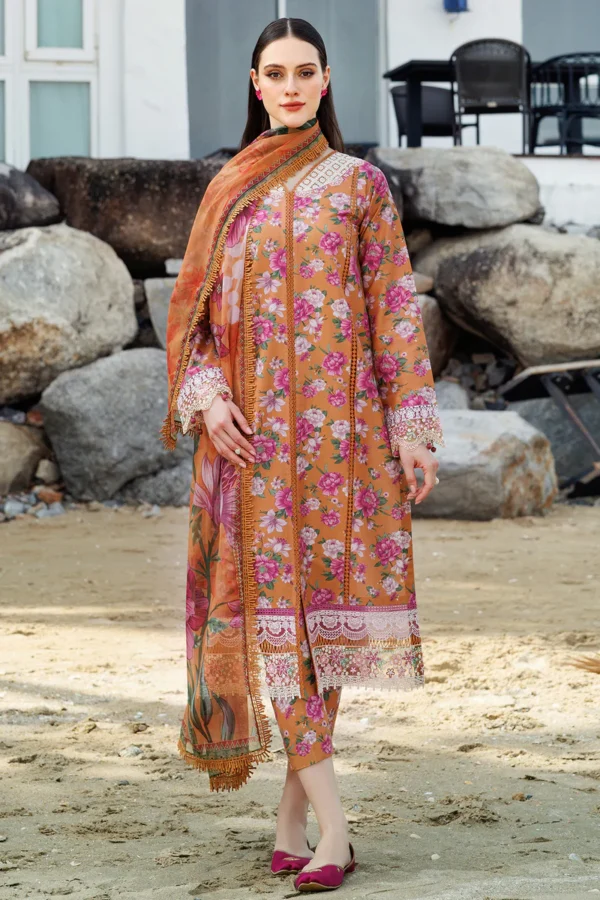Coral Haze D-16 Embroidered Lawn by Farasha