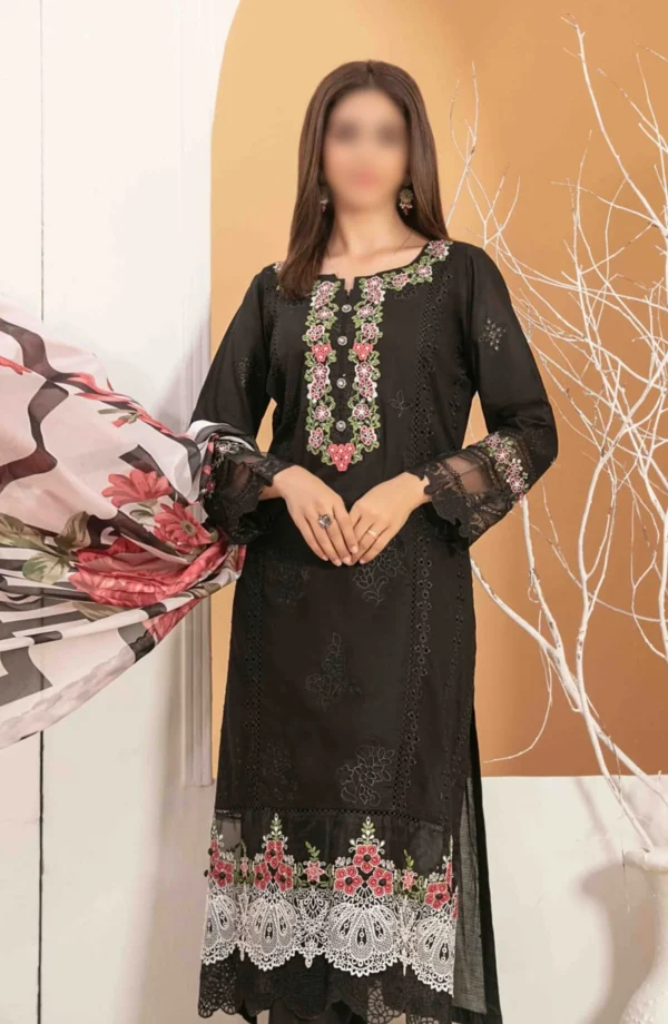 OLENA Fancy Heavy Embroidered Lawn Collection 2024 D-3085 by Tawakkal - Image 3