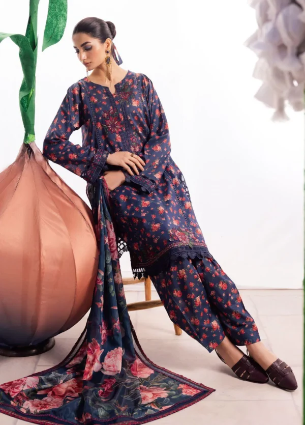 Iznik Dahlia Embroidered Luxury Lawn Unstitched 3Pc Suit DL-07 MEADOW - Image 3