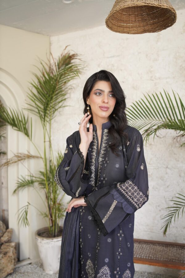 Manizay Bandhan Premium Embroidered Bana Dora Lawn With Fancy Lawn Shawl M-01 - Image 3
