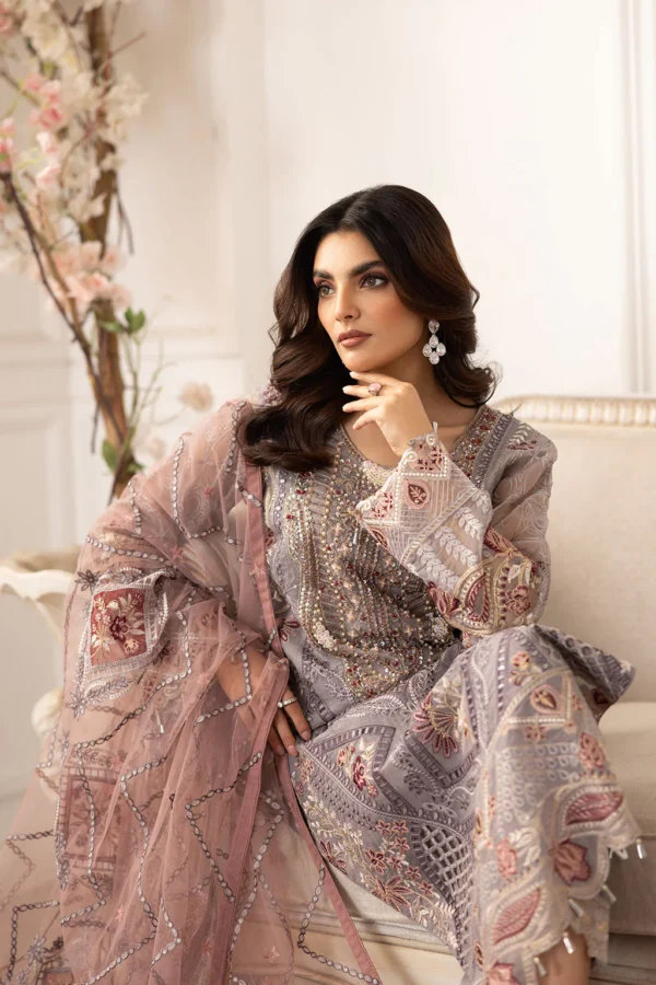 P-205 Embroidered Organza Unstitched 3-Piece Suit - Dastoor '25 by Ramsha - Image 5