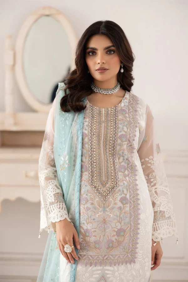 P-207 Embroidered Organza Unstitched 3-Piece Suit - Dastoor '25 by Ramsha - Image 4