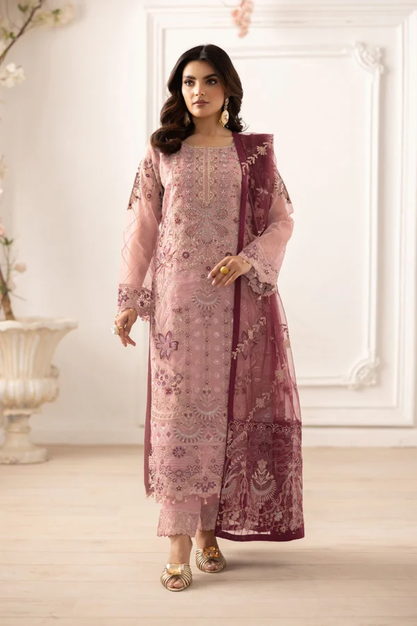 P-201 Embroidered Organza Unstitched 3-Piece Suit - Dastoor '25 by Ramsha - Image 4