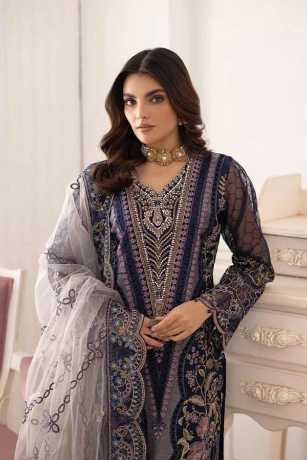 P-202 Embroidered Organza Unstitched 3-Piece Suit - Dastoor '25 by Ramsha - Image 4