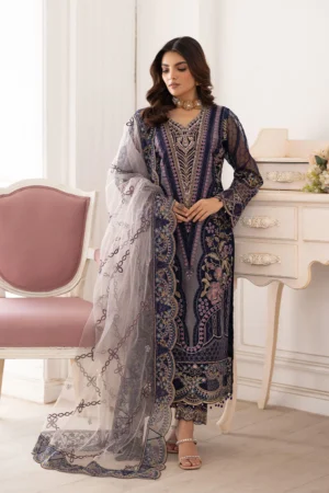 P-202 Embroidered Organza Unstitched 3-Piece Suit - Dastoor '25 by Ramsha