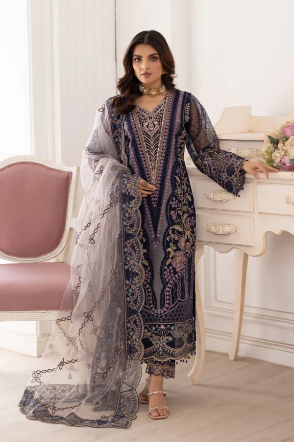P-202 Embroidered Organza Unstitched 3-Piece Suit - Dastoor '25 by Ramsha - Image 5