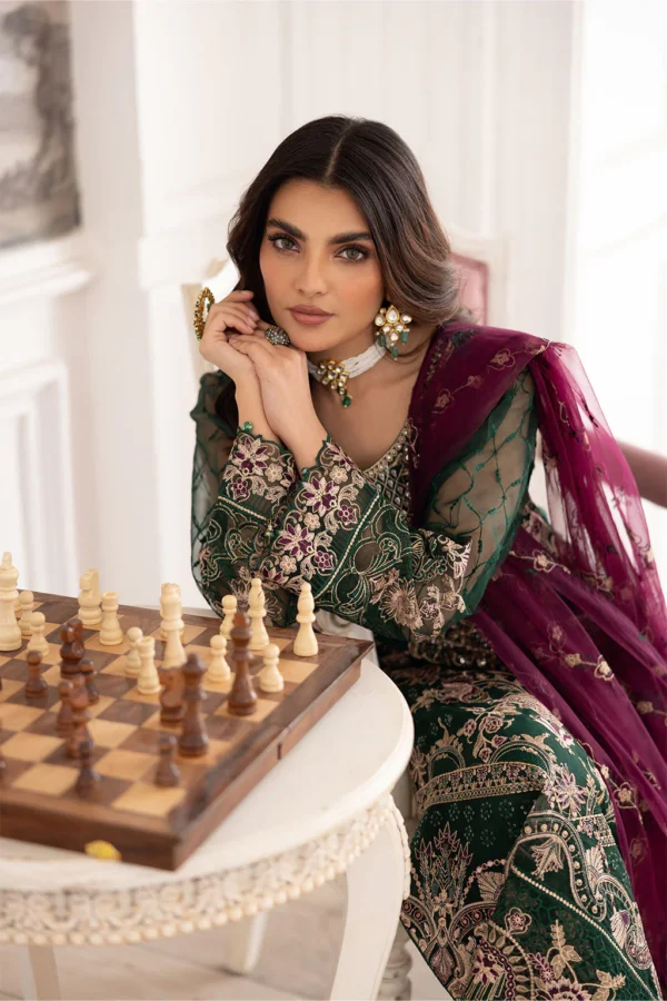 P-208 Embroidered Organza Unstitched 3-Piece Suit - Dastoor '25 by Ramsha - Image 3