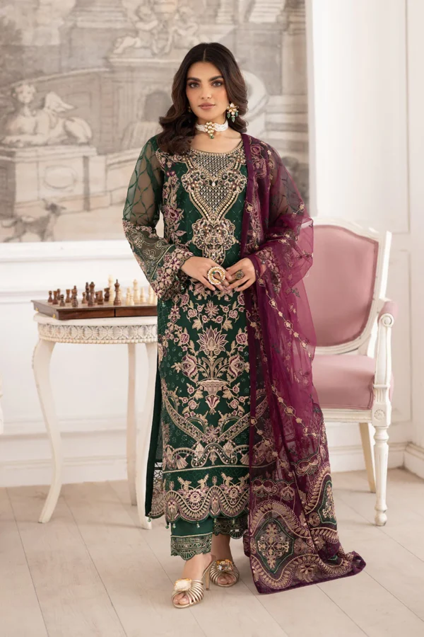 P-208 Embroidered Organza Unstitched 3-Piece Suit - Dastoor '25 by Ramsha