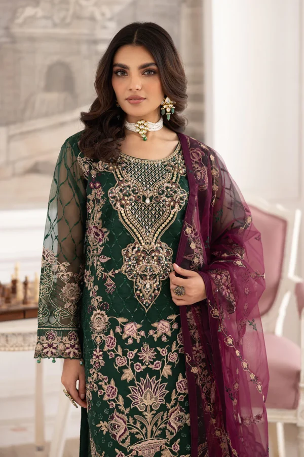 P-208 Embroidered Organza Unstitched 3-Piece Suit - Dastoor '25 by Ramsha - Image 4