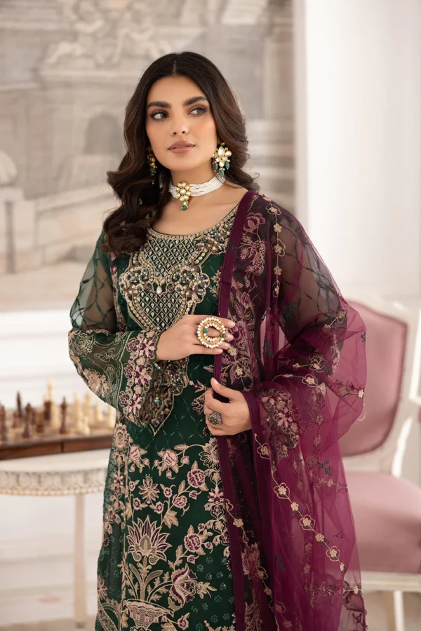 P-208 Embroidered Organza Unstitched 3-Piece Suit - Dastoor '25 by Ramsha - Image 5