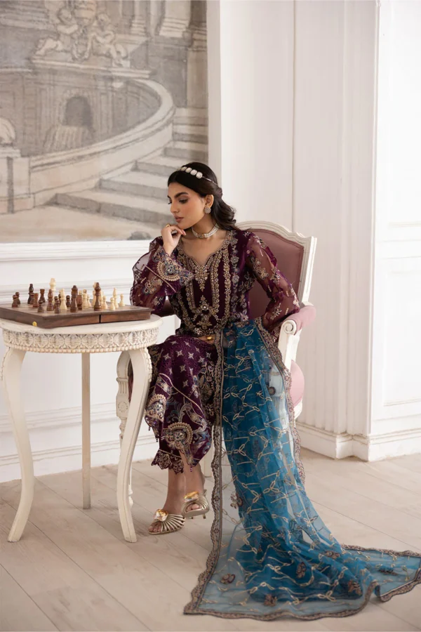 P-210 Embroidered Organza Unstitched 3-Piece Suit - Dastoor '25 by Ramsha - Image 3
