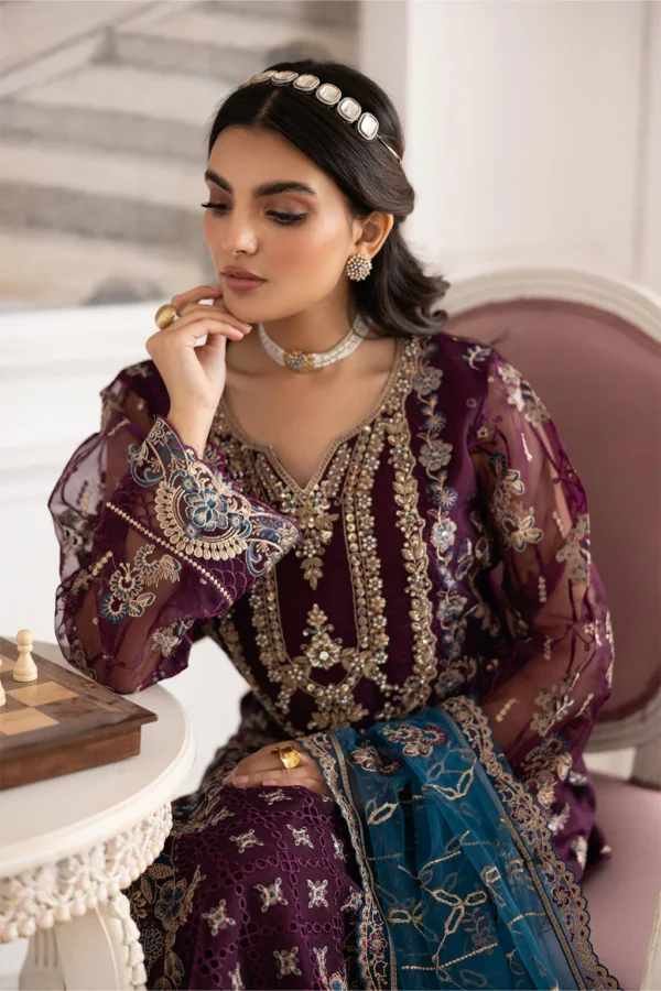 P-210 Embroidered Organza Unstitched 3-Piece Suit - Dastoor '25 by Ramsha - Image 4