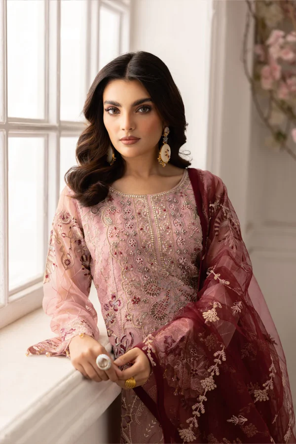 P-201 Embroidered Organza Unstitched 3-Piece Suit - Dastoor '25 by Ramsha - Image 5