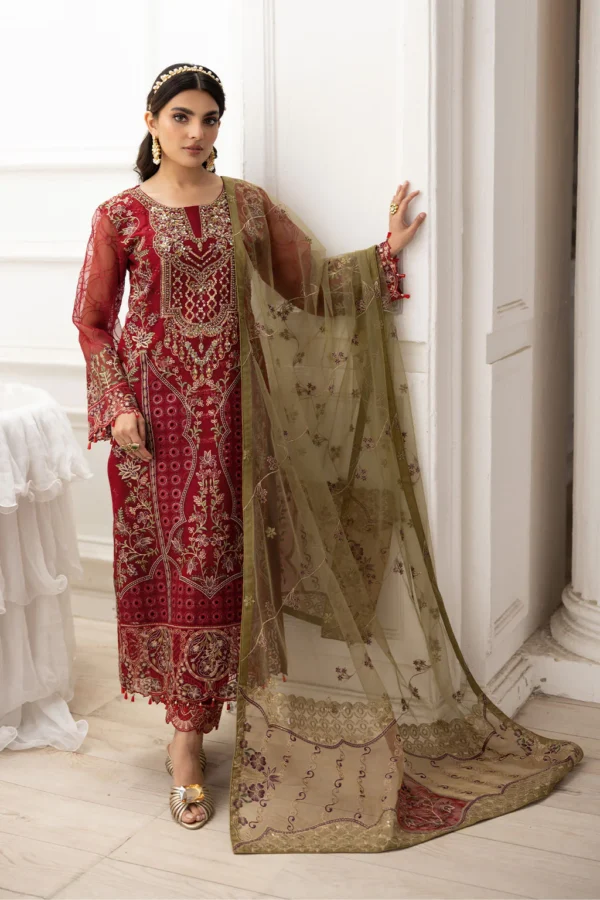 P-204 Embroidered Organza Unstitched 3-Piece Suit - Dastoor '25 by Ramsha - Image 4
