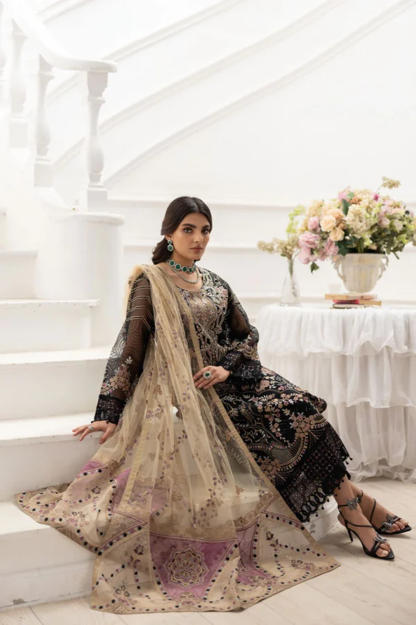 P-206 Embroidered Organza Unstitched 3-Piece Suit - Dastoor '25 by Ramsha - Image 5