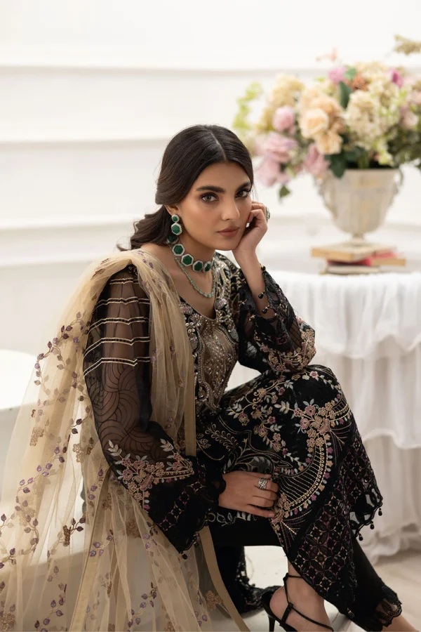P-206 Embroidered Organza Unstitched 3-Piece Suit - Dastoor '25 by Ramsha - Image 3