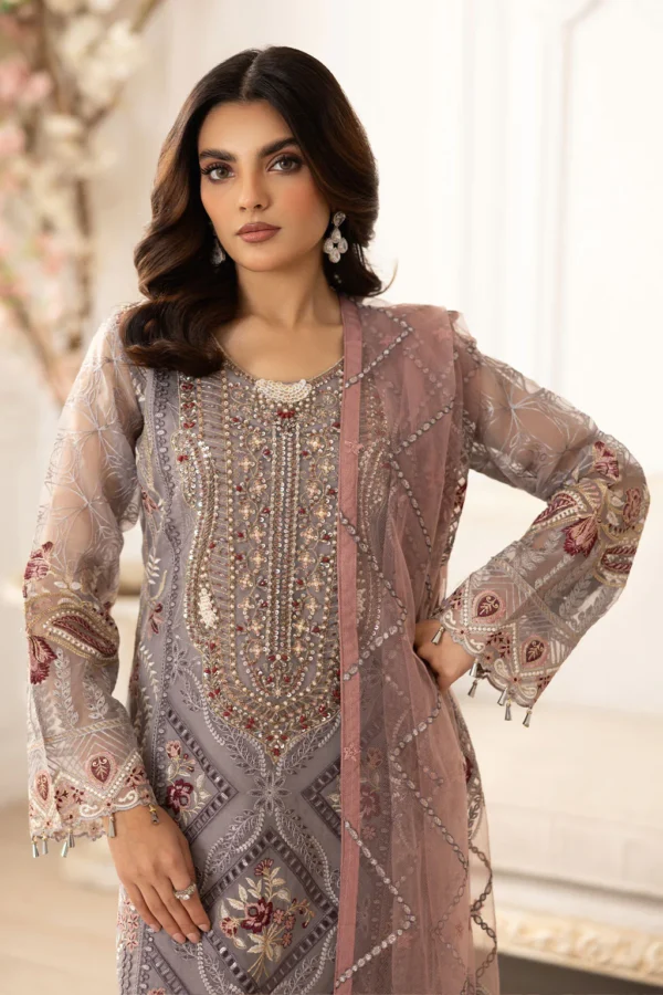 P-205 Embroidered Organza Unstitched 3-Piece Suit - Dastoor '25 by Ramsha - Image 4