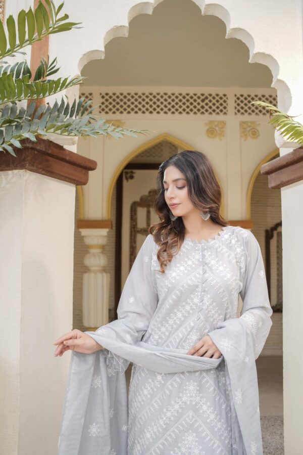 Manizay Dilkash Mumtaz Premium Embroidered Bana Dora Lawn With Embroidered Voile Lawn Dupatta M-06 - Image 4