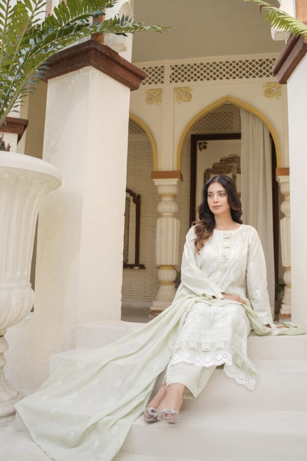 Manizay Dilkash Mumtaz Premium Embroidered Bana Dora Lawn With Embroidered Voile Lawn Dupatta M-08 - Image 3