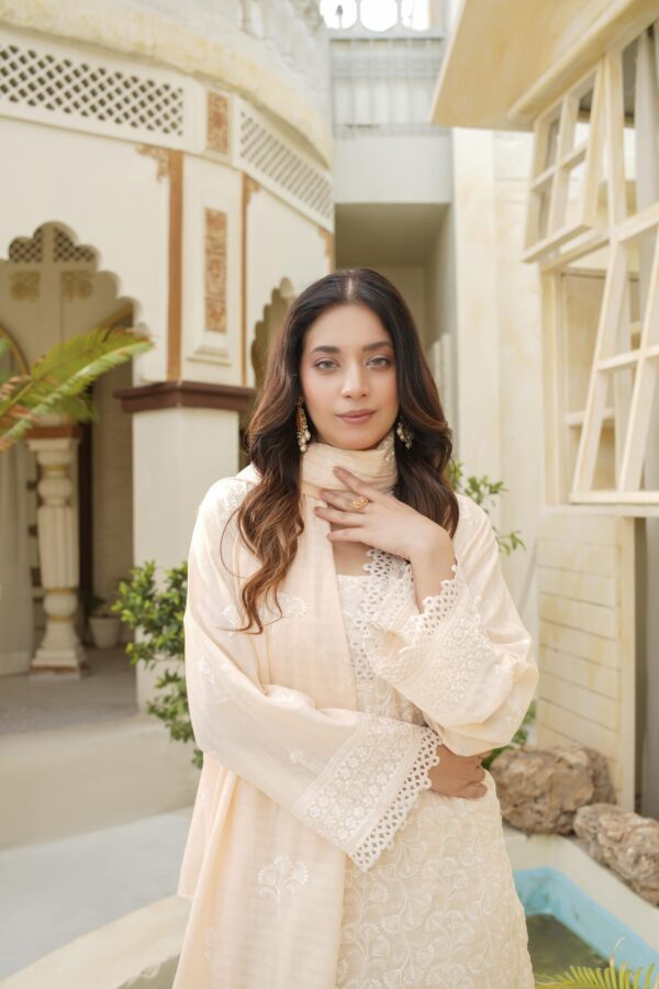 Manizay Dilkash Mumtaz Premium Embroidered Bana Dora Lawn With Embroidered Voile Lawn Dupatta M-02 - Image 4