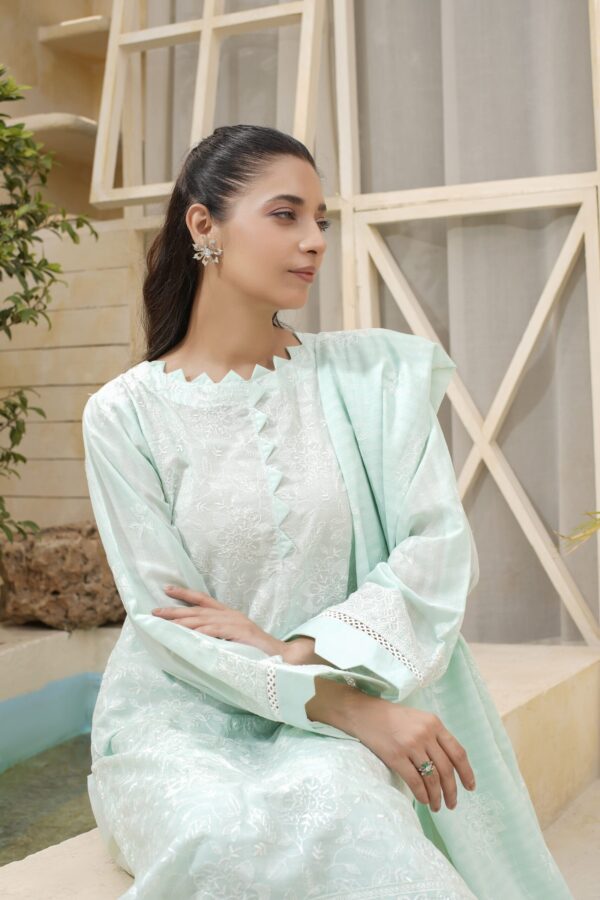 Manizay Dilkash Mumtaz Premium Embroidered Bana Dora Lawn With Embroidered Voile Lawn Dupatta M-03 - Image 4
