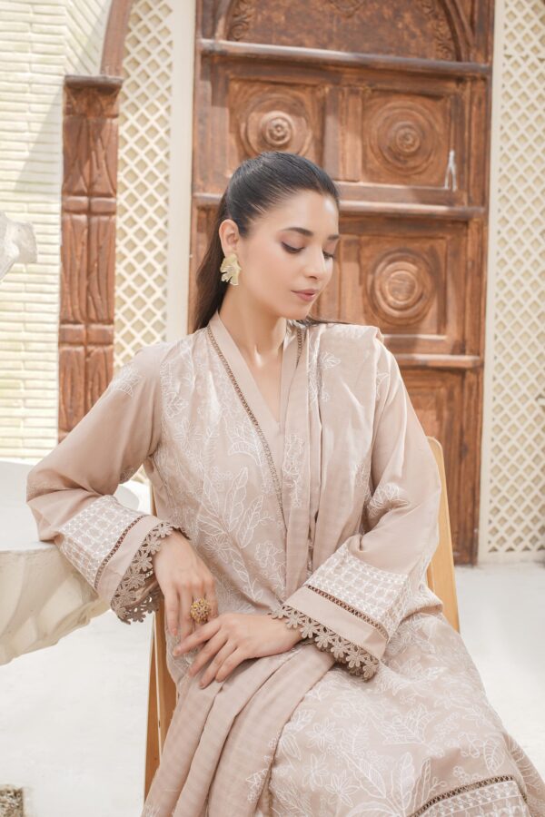 Manizay Dilkash Mumtaz Premium Embroidered Bana Dora Lawn With Embroidered Voile Lawn Dupatta M-01 - Image 4