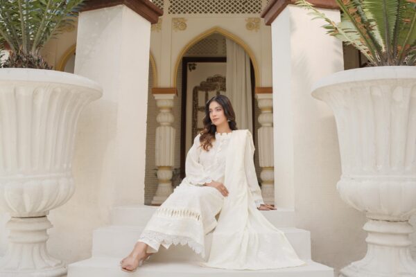 Manizay Dilkash Mumtaz Premium Embroidered Bana Dora Lawn With Embroidered Voile Lawn Dupatta M-04 - Image 3